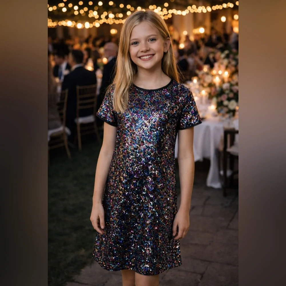 Gap Kids Girls Multi Color Shirtsleeve Sequin Party Special Event Dress Sz XXL